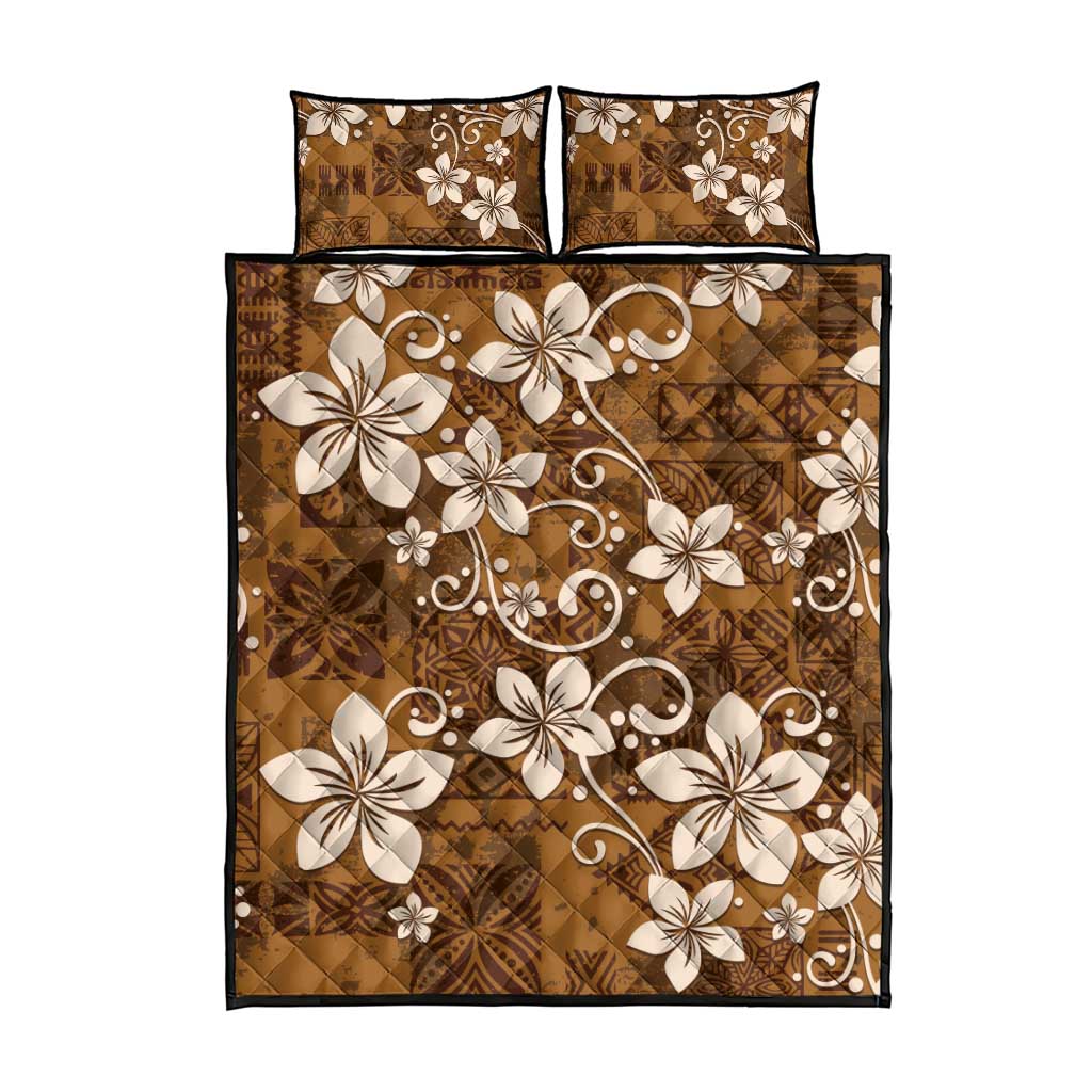 Plumeria Floral Tapa Pattern Vintage Gold Quilt Bed Set LT01 - Polynesian Pride