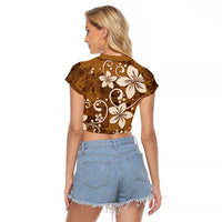 Plumeria Floral Tapa Pattern Vintage Gold Raglan Cropped T Shirt LT01 - Polynesian Pride