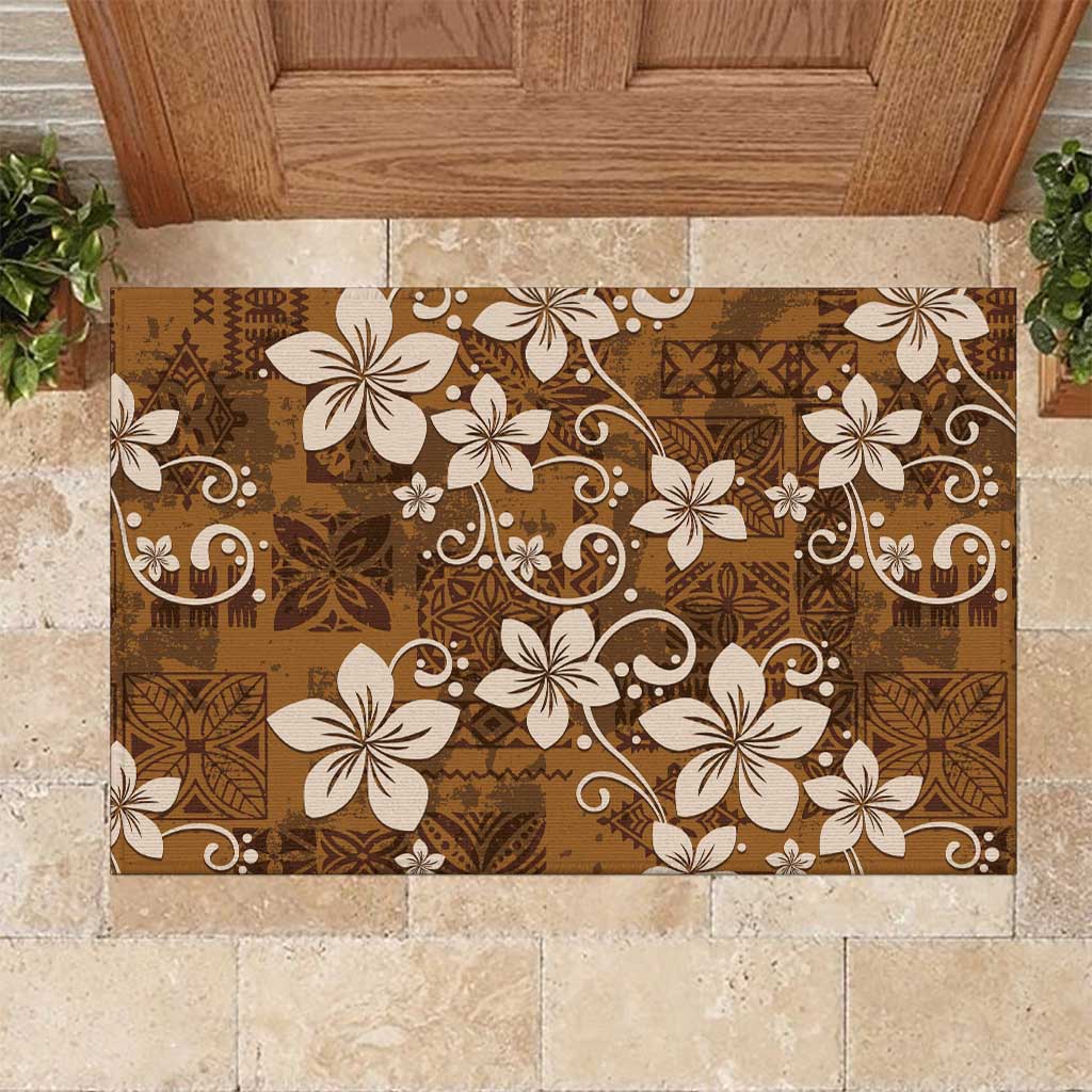 Plumeria Floral Tapa Pattern Vintage Gold Rubber Doormat LT01 Gold - Polynesian Pride