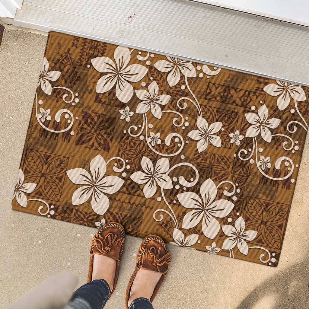 Plumeria Floral Tapa Pattern Vintage Gold Rubber Doormat LT01 - Polynesian Pride