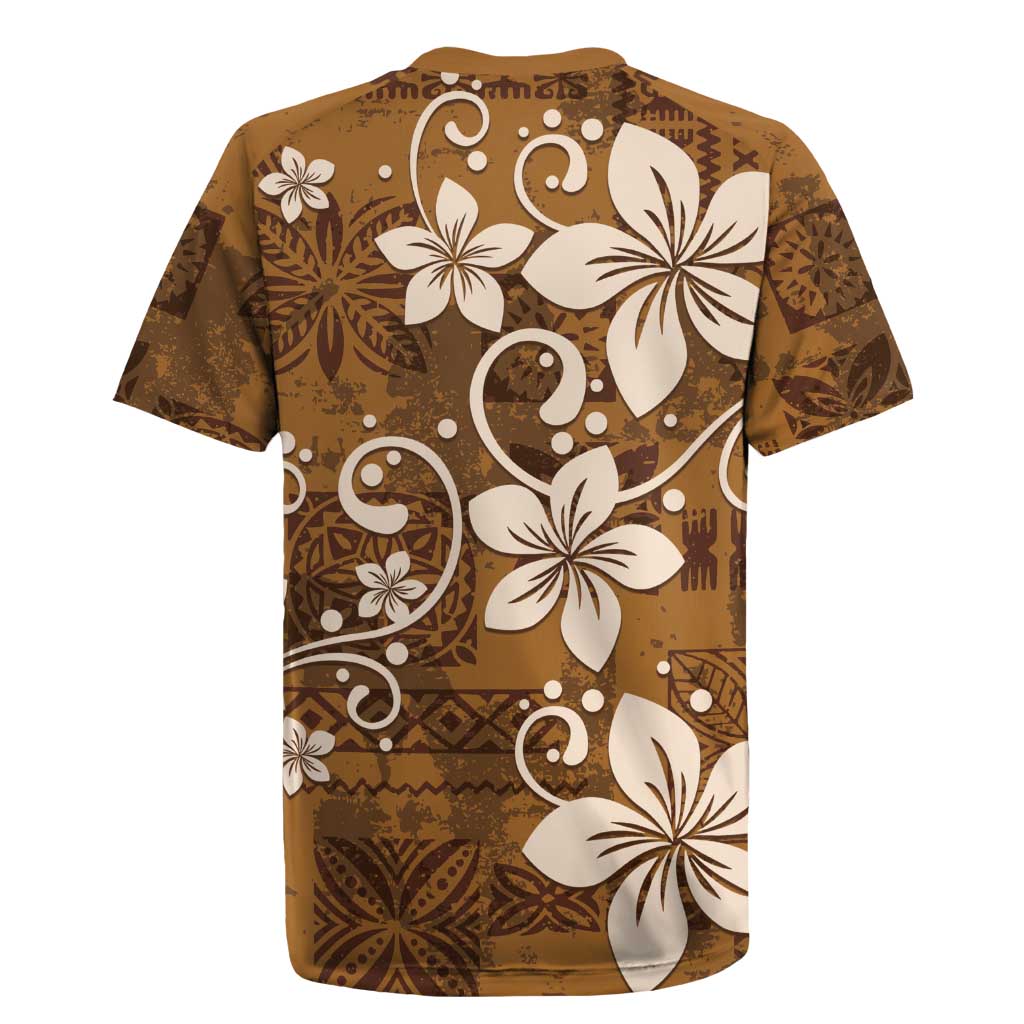 Plumeria Floral Tapa Pattern Vintage Gold Rugby Jersey