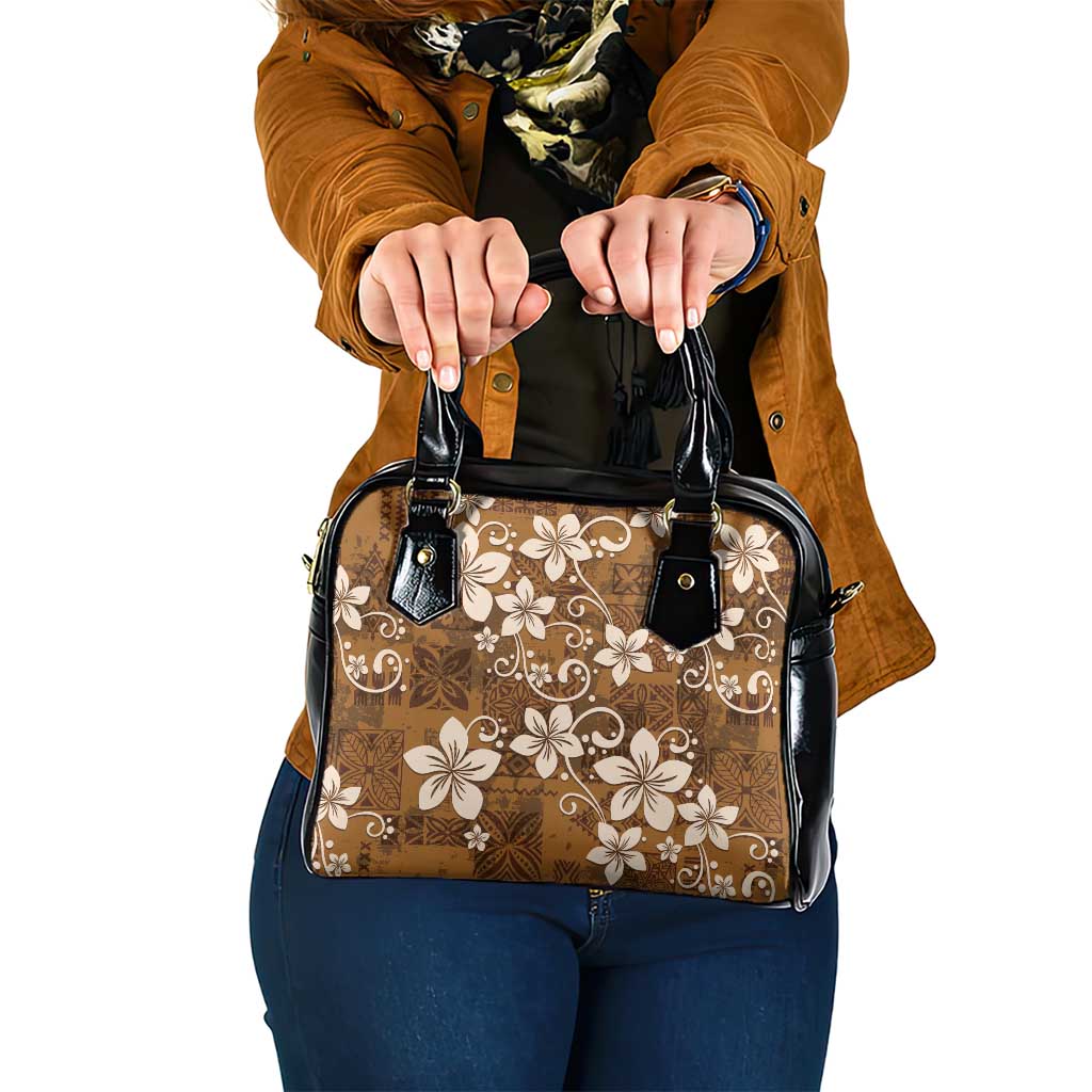 Plumeria Floral Tapa Pattern Vintage Gold Shoulder Handbag