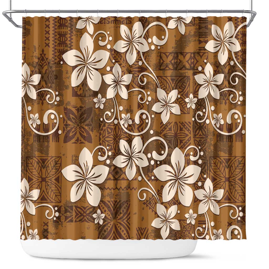 Plumeria Floral Tapa Pattern Vintage Gold Shower Curtain