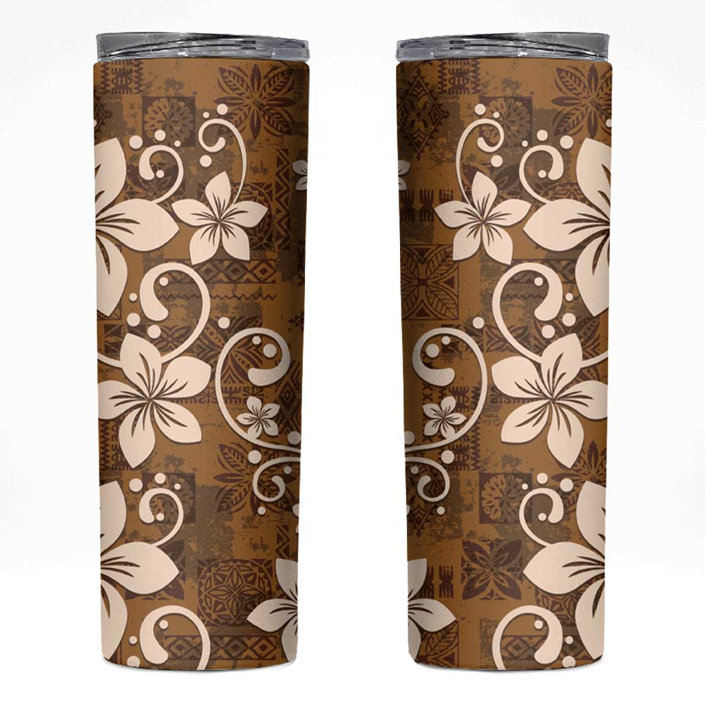 Plumeria Floral Tapa Pattern Vintage Gold Skinny Tumbler