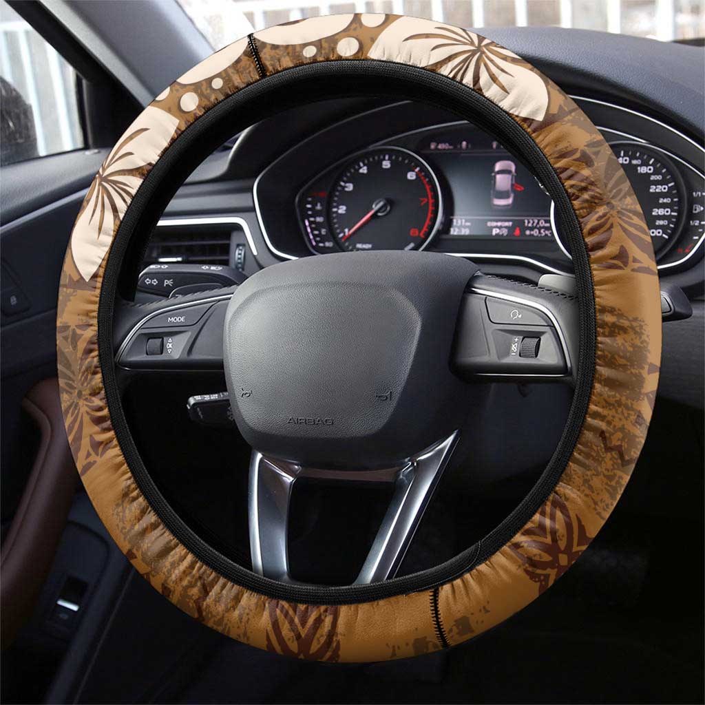 Plumeria Floral Tapa Pattern Vintage Gold Steering Wheel Cover LT01 - Polynesian Pride