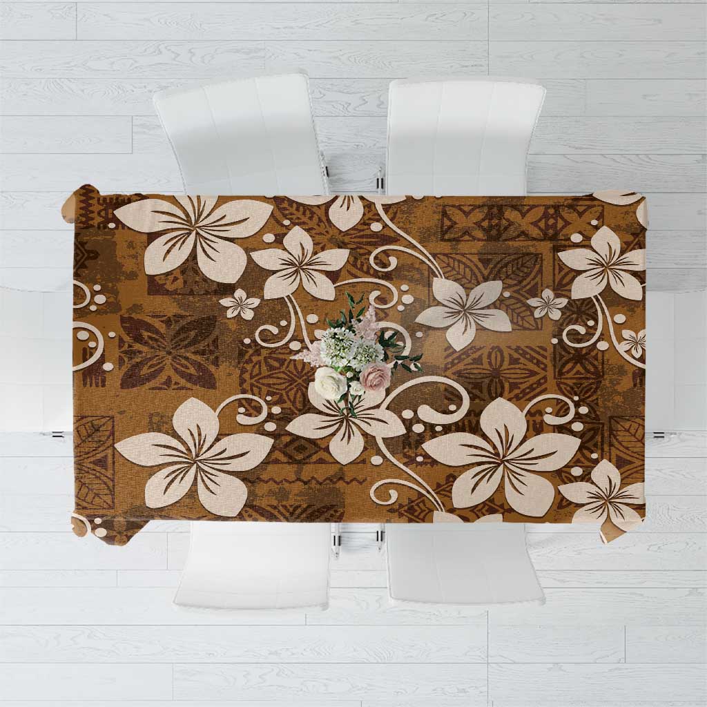 Plumeria Floral Tapa Pattern Vintage Gold Tablecloth LT01 Gold - Polynesian Pride
