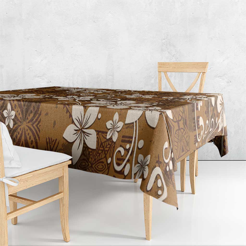 Plumeria Floral Tapa Pattern Vintage Gold Tablecloth LT01 - Polynesian Pride