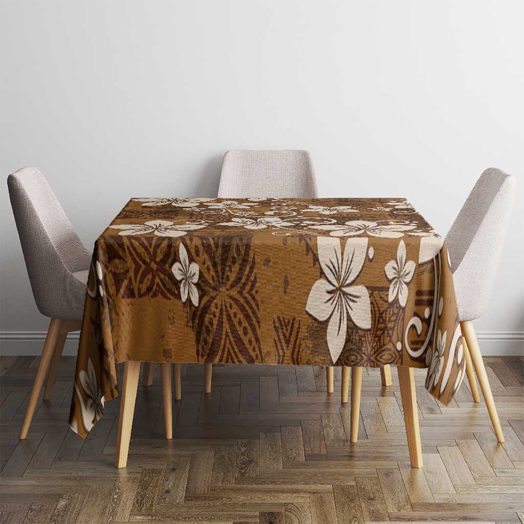 Plumeria Floral Tapa Pattern Vintage Gold Tablecloth LT01 - Polynesian Pride