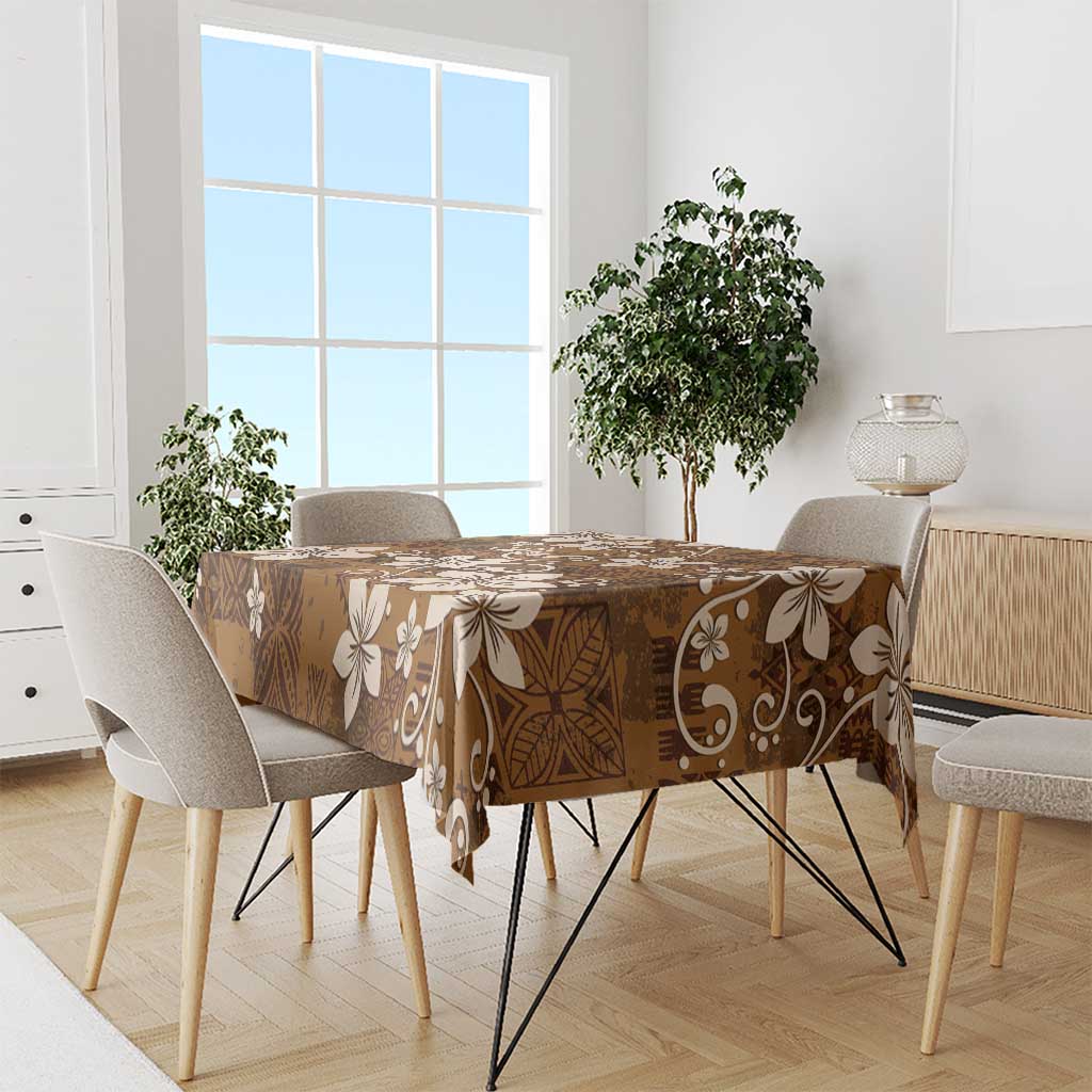 Plumeria Floral Tapa Pattern Vintage Gold Tablecloth LT01 - Polynesian Pride
