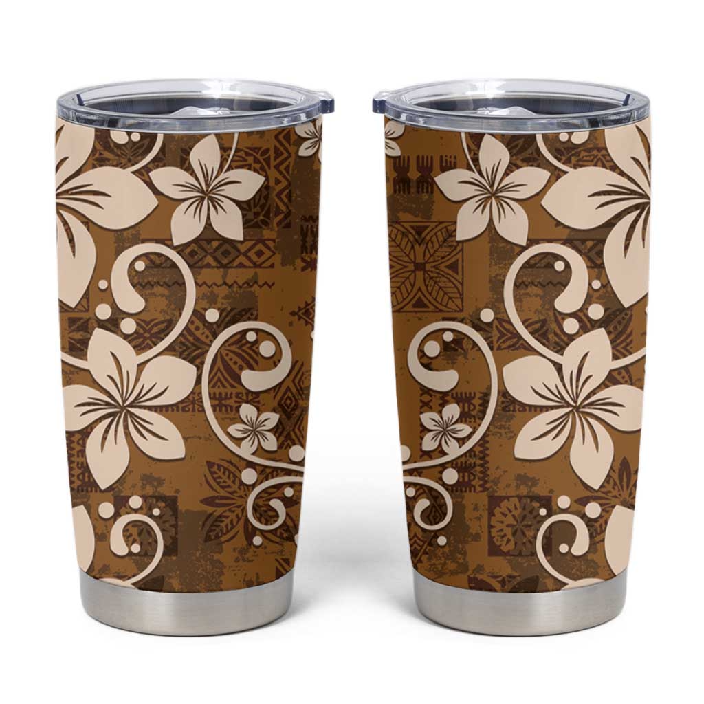 Plumeria Floral Tapa Pattern Vintage Gold Tumbler Cup LT01 Gold - Polynesian Pride