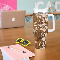 Plumeria Floral Tapa Pattern Vintage Gold Tumbler With Handle