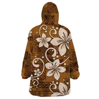 Plumeria Floral Tapa Pattern Vintage Gold Wearable Blanket Hoodie LT01 - Polynesian Pride