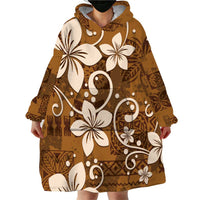 Plumeria Floral Tapa Pattern Vintage Gold Wearable Blanket Hoodie LT01 - Polynesian Pride