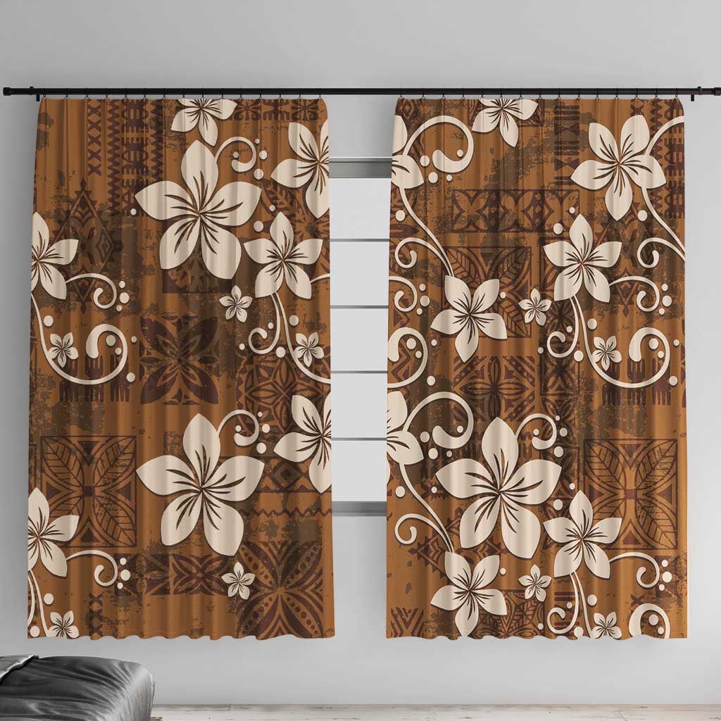Plumeria Floral Tapa Pattern Vintage Gold Window Curtain LT01 With Hooks Gold - Polynesian Pride