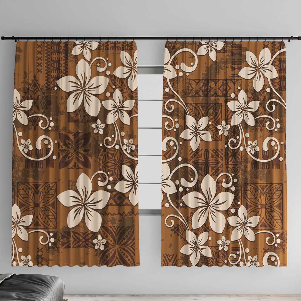 Plumeria Floral Tapa Pattern Vintage Gold Window Curtain