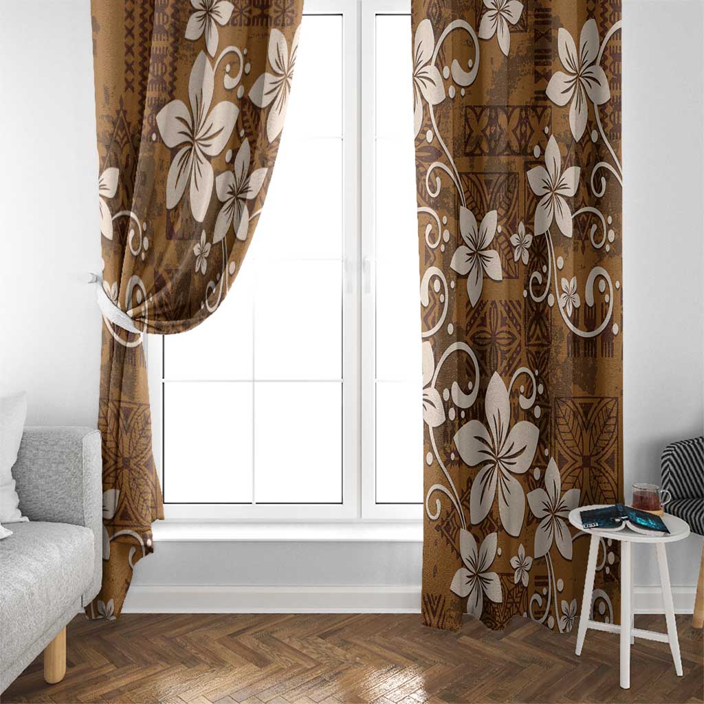 Plumeria Floral Tapa Pattern Vintage Gold Window Curtain LT01 - Polynesian Pride