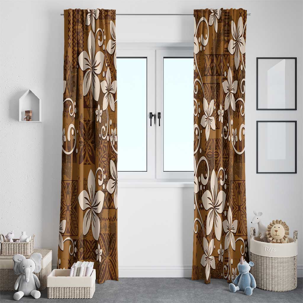Plumeria Floral Tapa Pattern Vintage Gold Window Curtain LT01 - Polynesian Pride