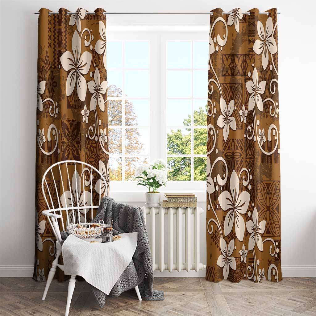 Plumeria Floral Tapa Pattern Vintage Gold Window Curtain LT01 - Polynesian Pride