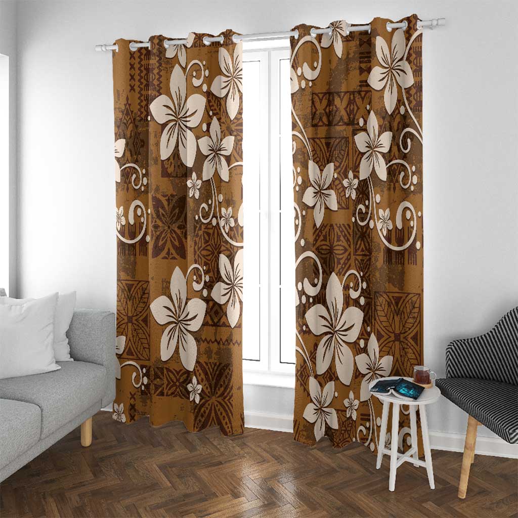 Plumeria Floral Tapa Pattern Vintage Gold Window Curtain LT01 With Grommets Gold - Polynesian Pride