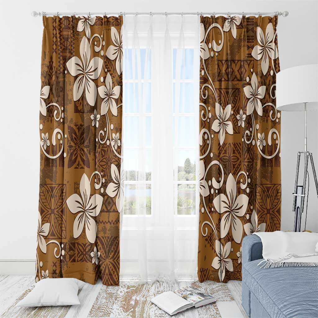 Plumeria Floral Tapa Pattern Vintage Gold Window Curtain LT01 - Polynesian Pride