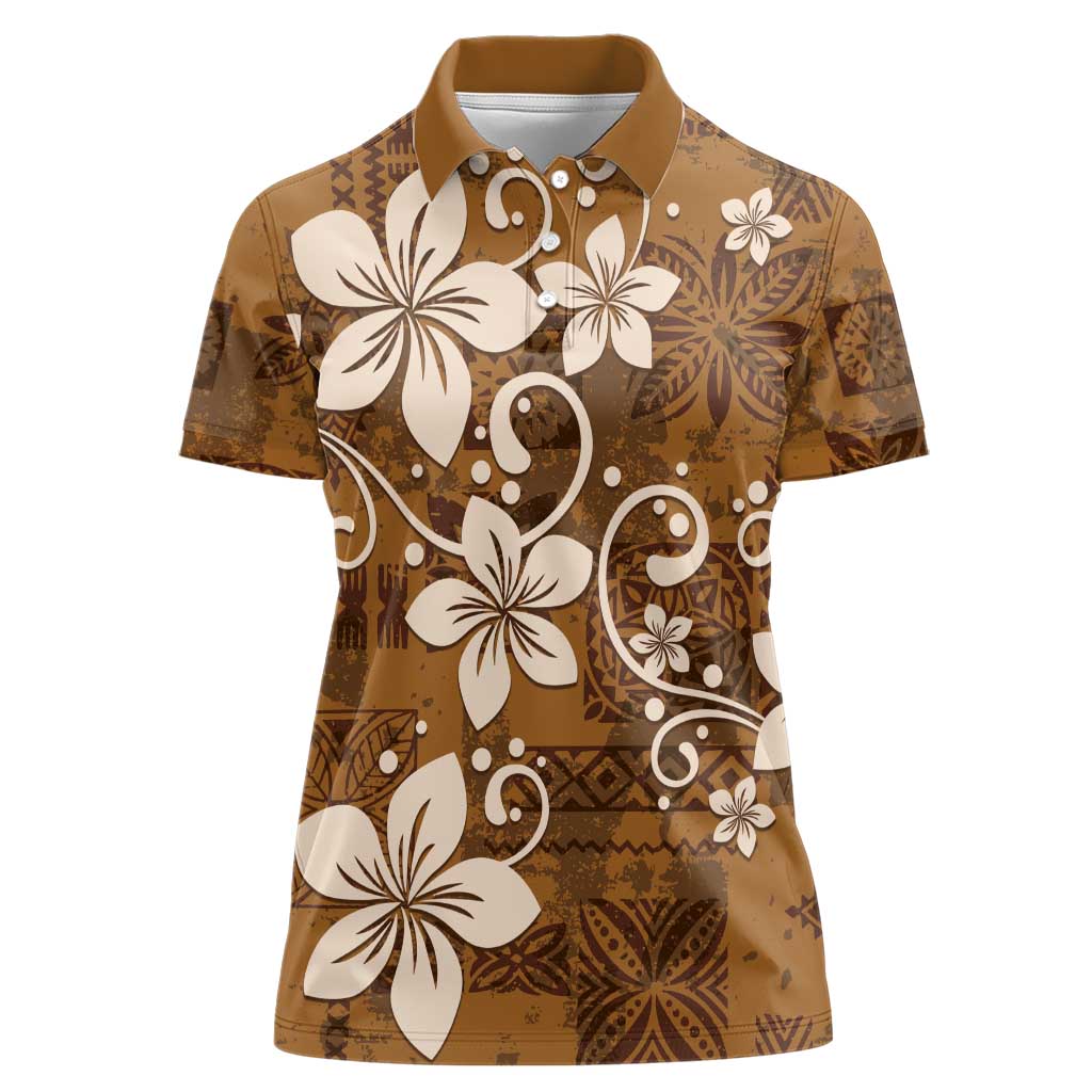 Plumeria Floral Tapa Pattern Vintage Gold Women Polo Shirt