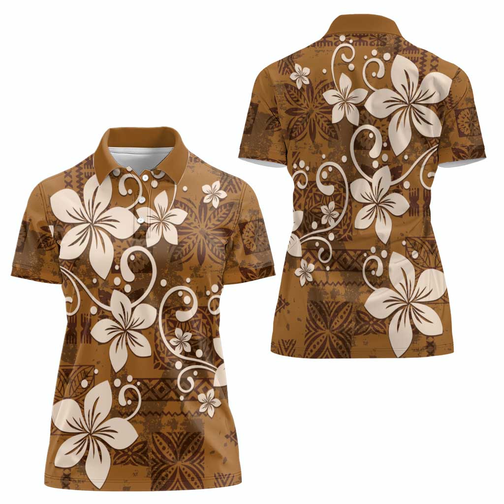 Plumeria Floral Tapa Pattern Vintage Gold Women Polo Shirt