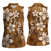 Plumeria Floral Tapa Pattern Vintage Gold Women Sleeveless Polo Shirt