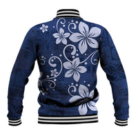 Plumeria Floral Tapa Pattern Navy Blue Baseball Jacket