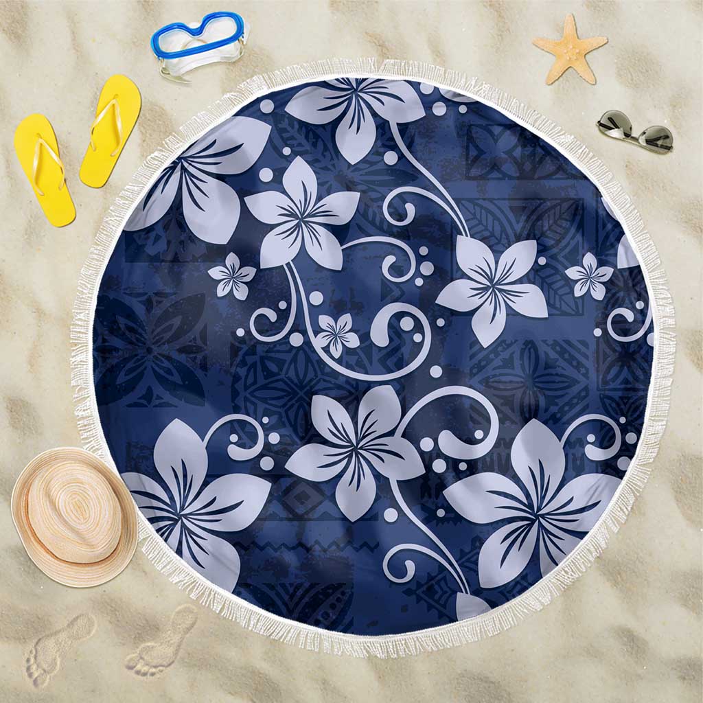 Plumeria Floral Tapa Pattern Navy Blue Beach Blanket LT01 One Size 150cm Blue - Polynesian Pride