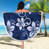Plumeria Floral Tapa Pattern Navy Blue Beach Blanket LT01 - Polynesian Pride