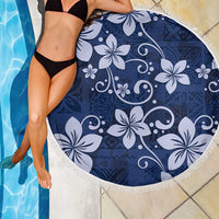 Plumeria Floral Tapa Pattern Navy Blue Beach Blanket LT01 - Polynesian Pride