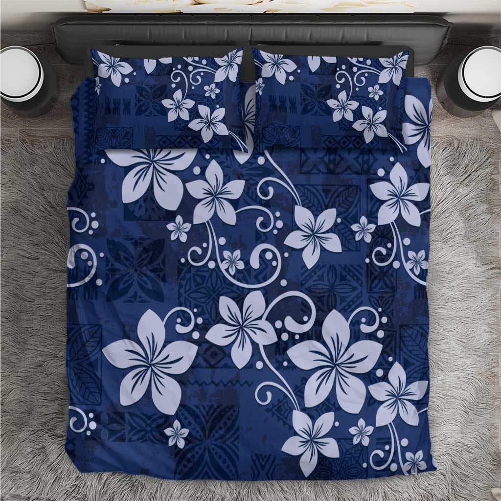 Plumeria Floral Tapa Pattern Navy Blue Bedding Set