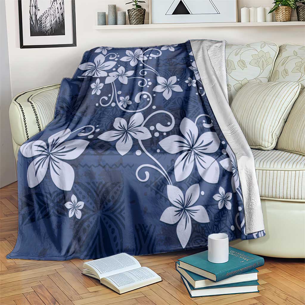 Plumeria Floral Tapa Pattern Navy Blue Blanket LT01 Blue - Polynesian Pride