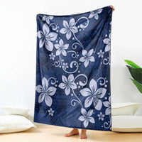 Plumeria Floral Tapa Pattern Navy Blue Blanket LT01 - Polynesian Pride