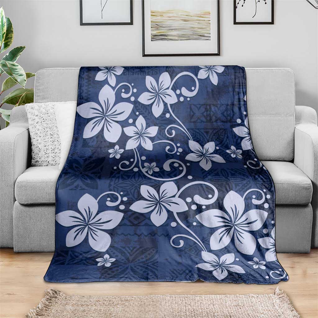 Plumeria Floral Tapa Pattern Navy Blue Blanket LT01 - Polynesian Pride