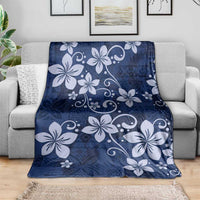 Plumeria Floral Tapa Pattern Navy Blue Blanket LT01 - Polynesian Pride