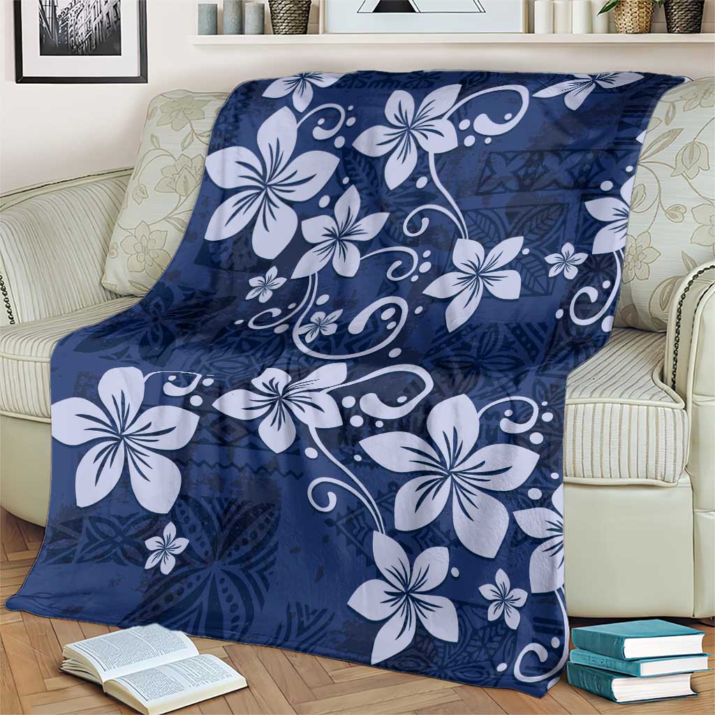 Plumeria Floral Tapa Pattern Navy Blue Blanket LT01 - Polynesian Pride