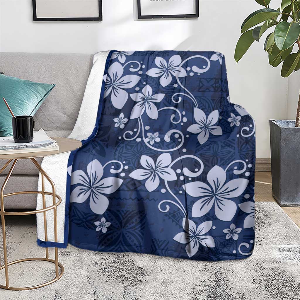 Plumeria Floral Tapa Pattern Navy Blue Blanket LT01 - Polynesian Pride