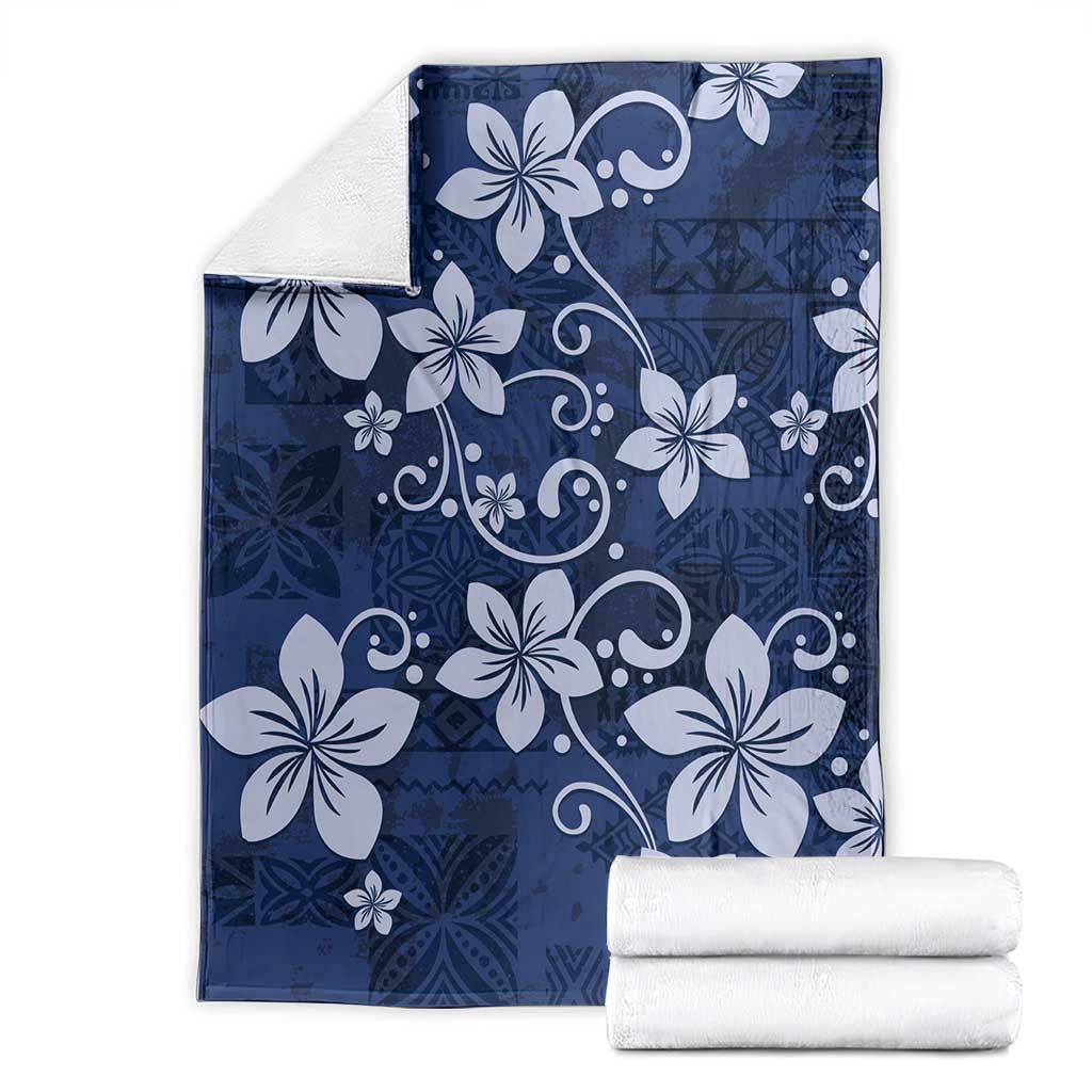 Plumeria Floral Tapa Pattern Navy Blue Blanket LT01 - Polynesian Pride