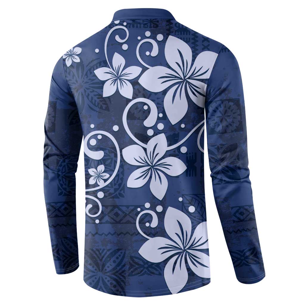 Plumeria Floral Tapa Pattern Navy Blue Button Sweatshirt LT01 - Polynesian Pride