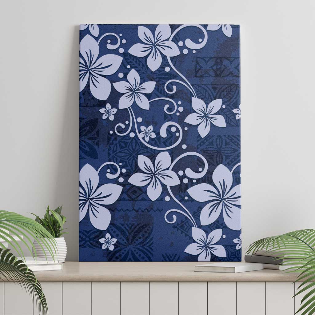 Plumeria Floral Tapa Pattern Navy Blue Canvas Wall Art LT01 - Polynesian Pride