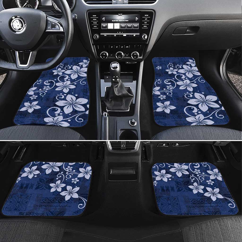 Plumeria Floral Tapa Pattern Navy Blue Car Mats LT01 Set 4pcs Blue - Polynesian Pride