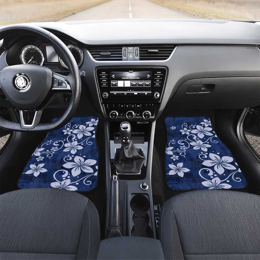 Plumeria Floral Tapa Pattern Navy Blue Car Mats LT01 Set 2pcs - Front Blue - Polynesian Pride