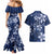 Plumeria Floral Tapa Pattern Navy Blue Couples Matching Mermaid Dress and Hawaiian Shirt