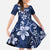 Plumeria Floral Tapa Pattern Navy Blue Family Matching Long Sleeve Bodycon Dress and Hawaiian Shirt