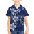 Plumeria Floral Tapa Pattern Navy Blue Family Matching Long Sleeve Bodycon Dress and Hawaiian Shirt