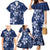 Plumeria Floral Tapa Pattern Navy Blue Family Matching Mermaid Dress and Hawaiian Shirt