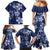 Plumeria Floral Tapa Pattern Navy Blue Family Matching Mermaid Dress and Hawaiian Shirt