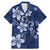 Plumeria Floral Tapa Pattern Navy Blue Family Matching Mermaid Dress and Hawaiian Shirt