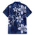 Plumeria Floral Tapa Pattern Navy Blue Family Matching Mermaid Dress and Hawaiian Shirt